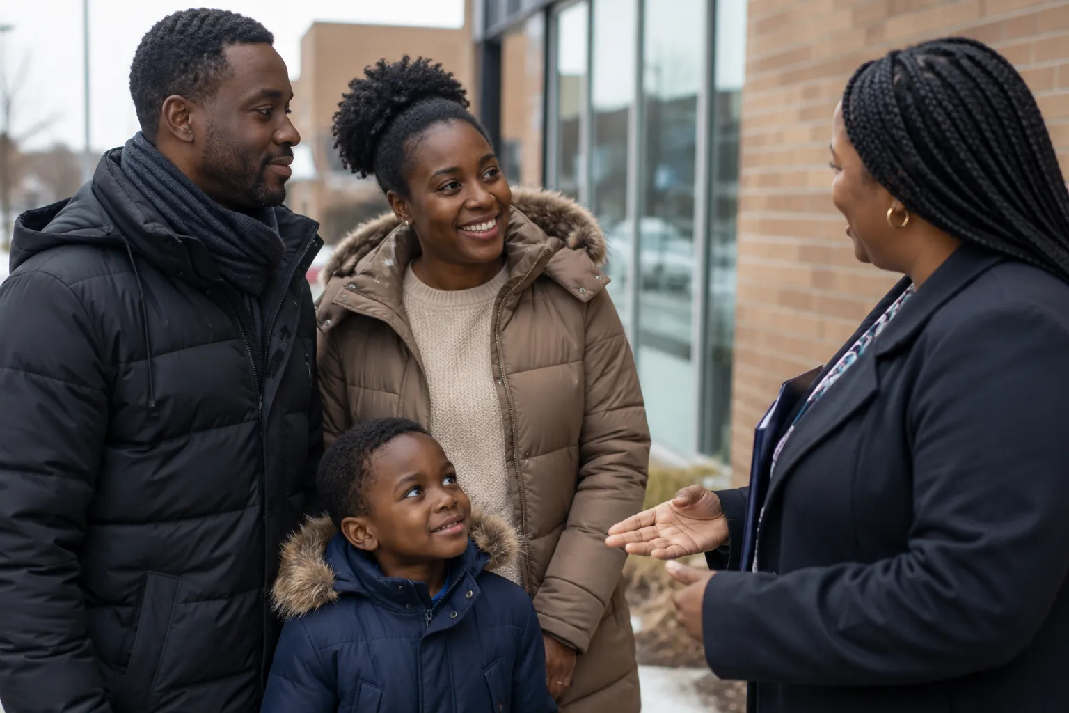 Staff member welcoming a newcomer family
